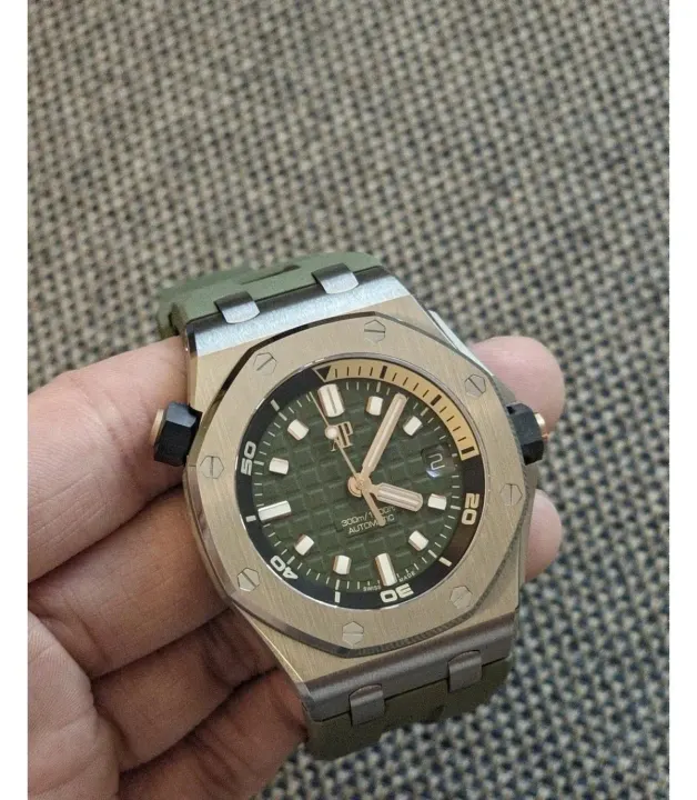 Audemars Piguet Automatic Watch with Green Dial and Olive Strap