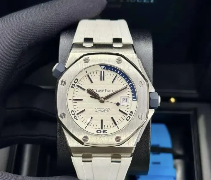 Audemars Piguet White Dial Automatic Watch with White Strap