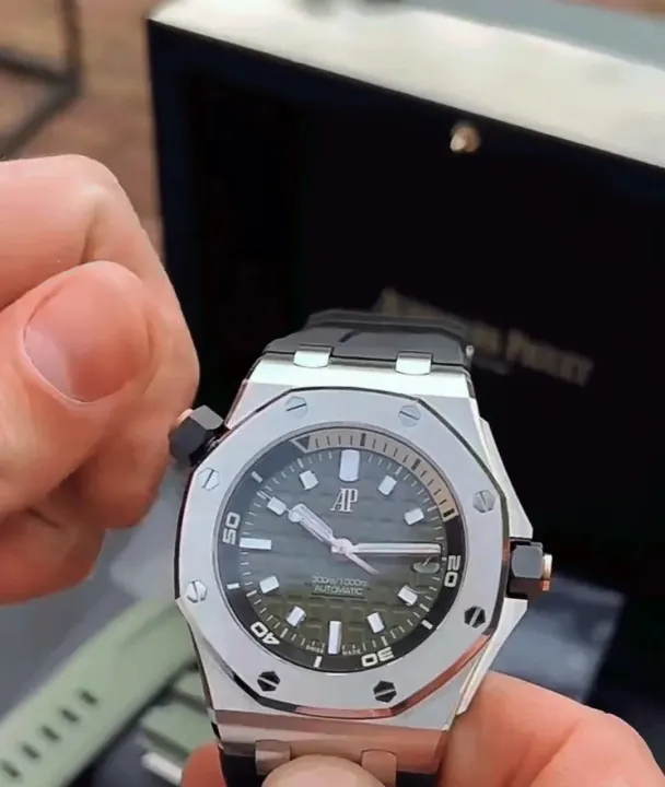 Audemars Piguet Silver-Tone Automatic Watch with Black Strap
