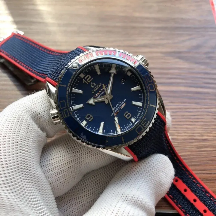 Omega Seamaster Blue Dial Watch with Blue and Red Strap