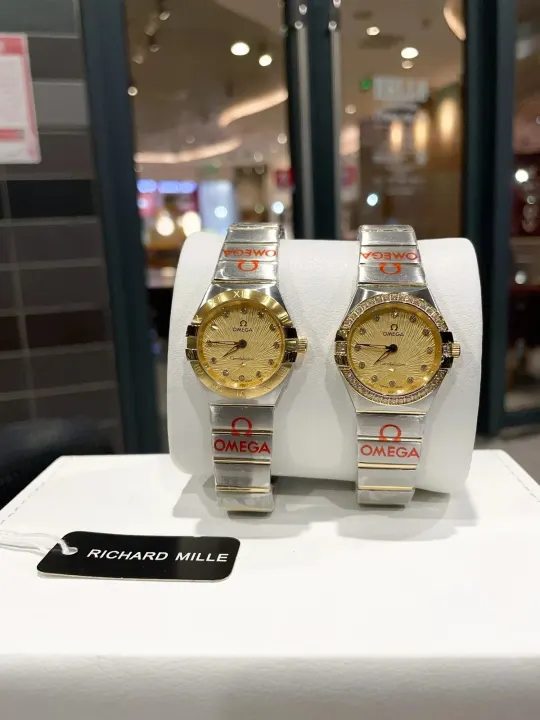 Omega Constellation Two-Tone Watch with Gold Sunburst Dial