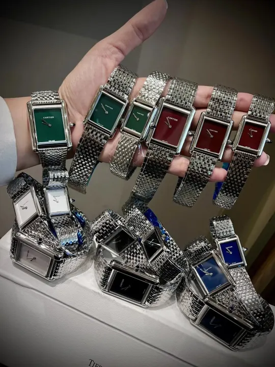 Cartier horloge met rechthoekige wijzerplaat en metalen schakelband Variant A