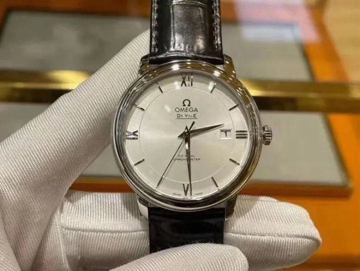Omega De Ville Watch with Silver Dial and Black Leather Strap