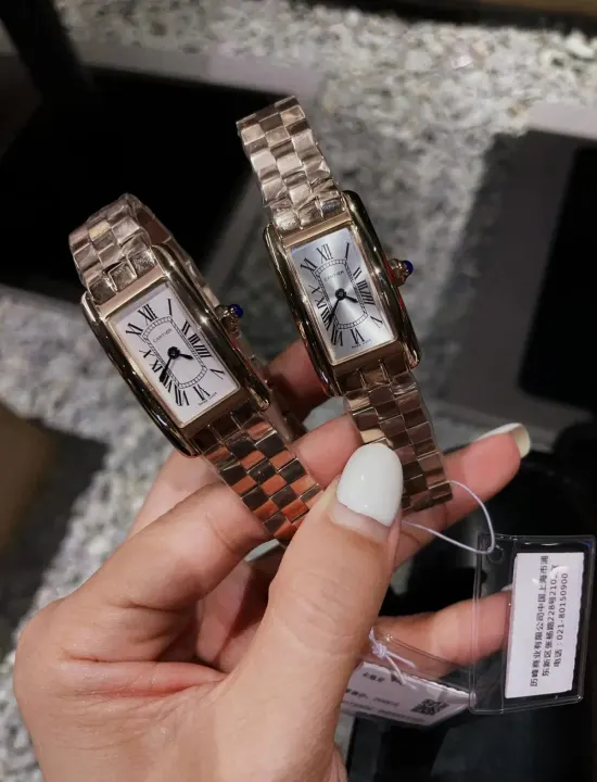 Cartier horloge in rosegoudkleur met rechthoekige wijzerplaat