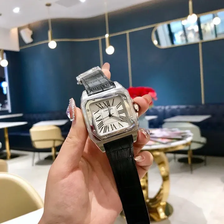 Cartier Santos horloge met zwarte leren band 39 mm Variant C