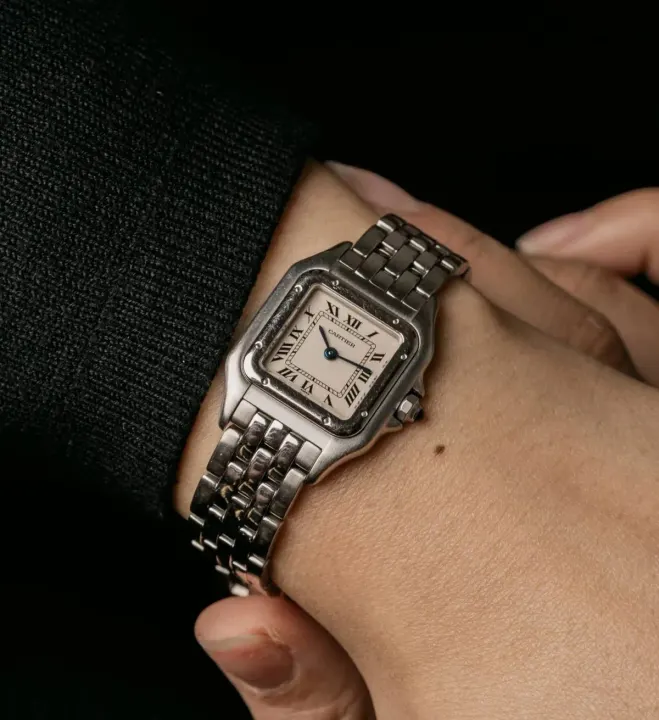 Vierkant roestvrijstalen Cartier horloge met wijzerplaat met Romeinse cijfers