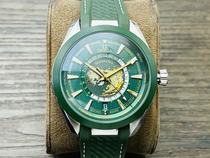 Omega Seamaster Green Dial Watch with Green Rubber Strap