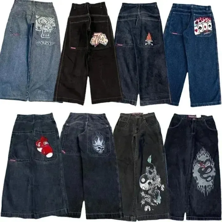 JNCO Wide Leg Graphic Jeans in Mixed Washes
