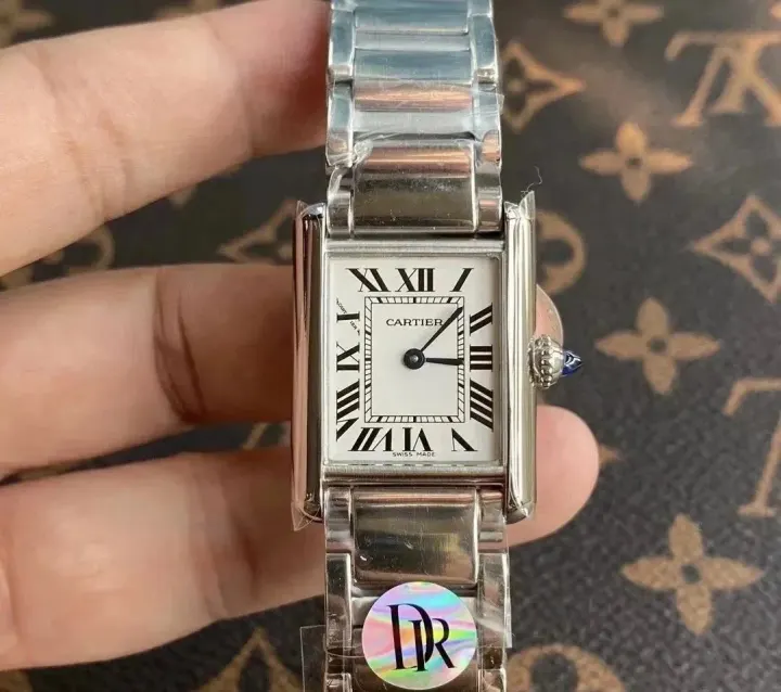Cartier Silver Rectangular Dial Stainless Steel Watch