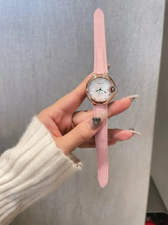 Cartier Pink Leather Strap Watch with Mother-of-Pearl Dial