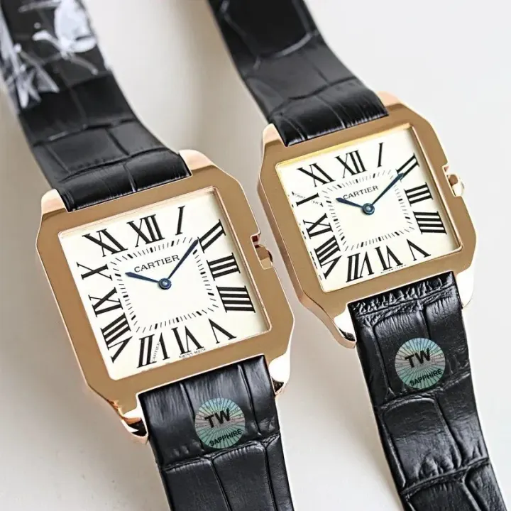 Cartier Square Watch in Gold-Tone with Black Leather Strap