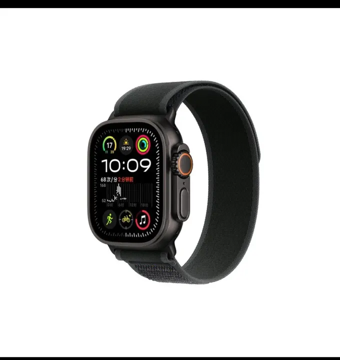 Smartwatch mit schwarzem Gehäuse und Textil-Loop-Armband