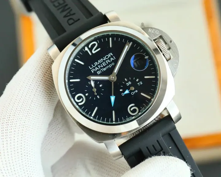 Panerai Luminor BiTempo Watch with Black Dial and Black Strap
