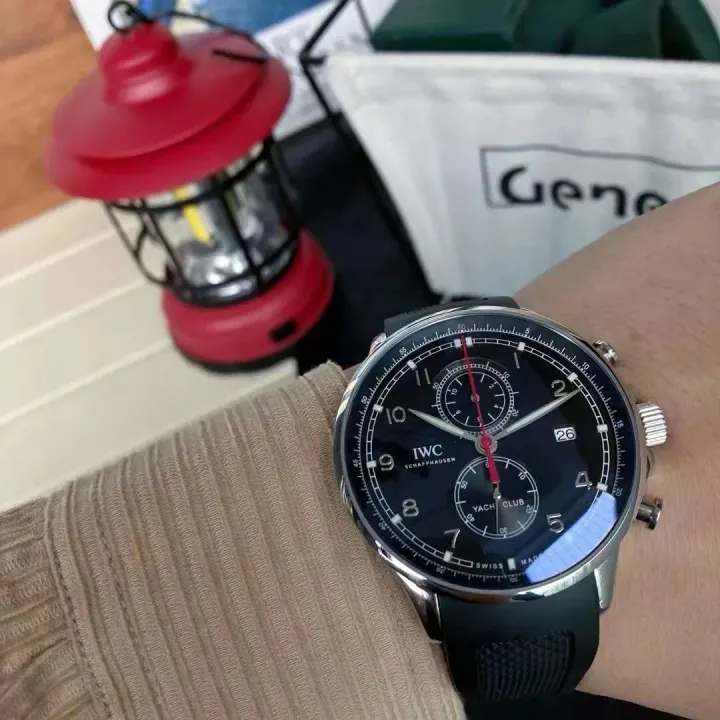 IWC Black Dial Chronograph Watch with Rubber Strap