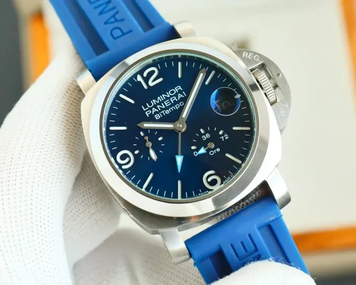 Panerai Luminor BiTempo Blue Dial Watch with Blue Strap