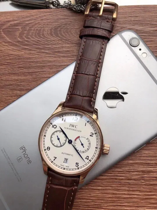 IWC White Dial Automatic Watch with Brown Leather Strap