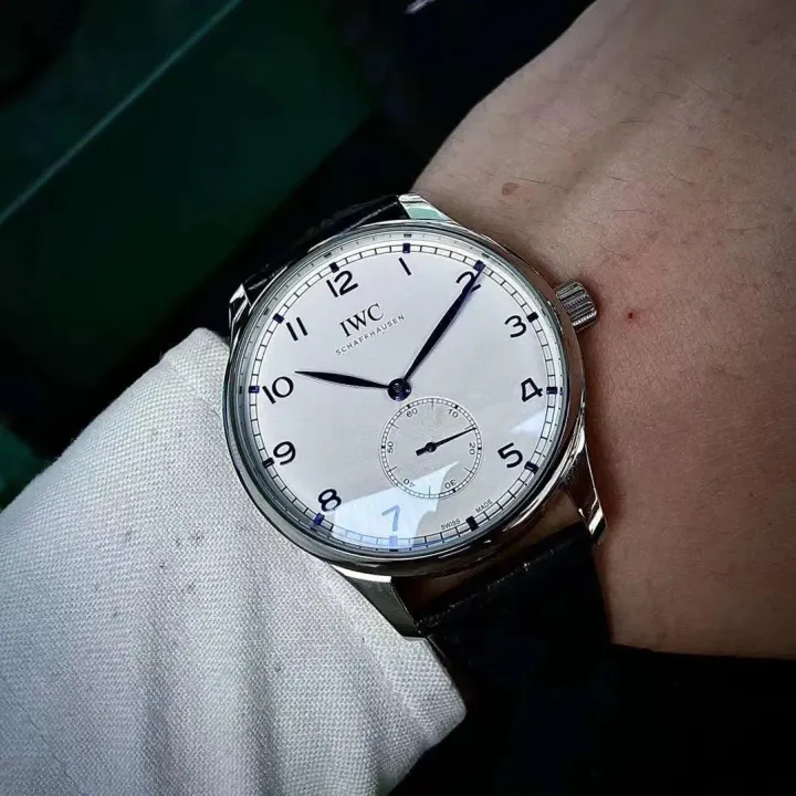 IWC Men's Mechanical Watch with White Dial and Blue Hands