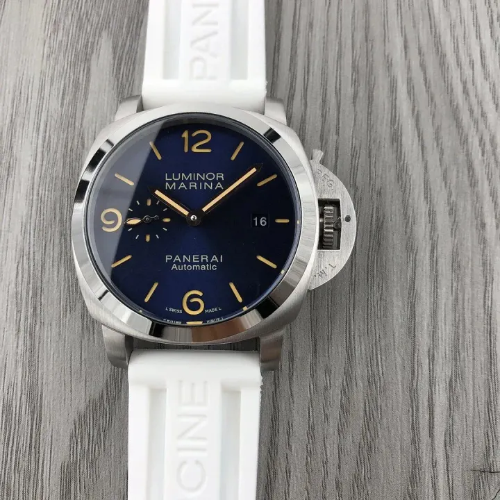 Panerai Luminor Marina Automatic Watch, Blue Dial, White Strap