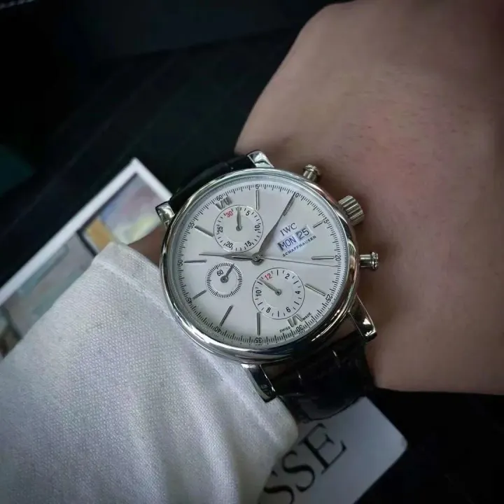 IWC Silver Dial Watch with Black Leather Strap