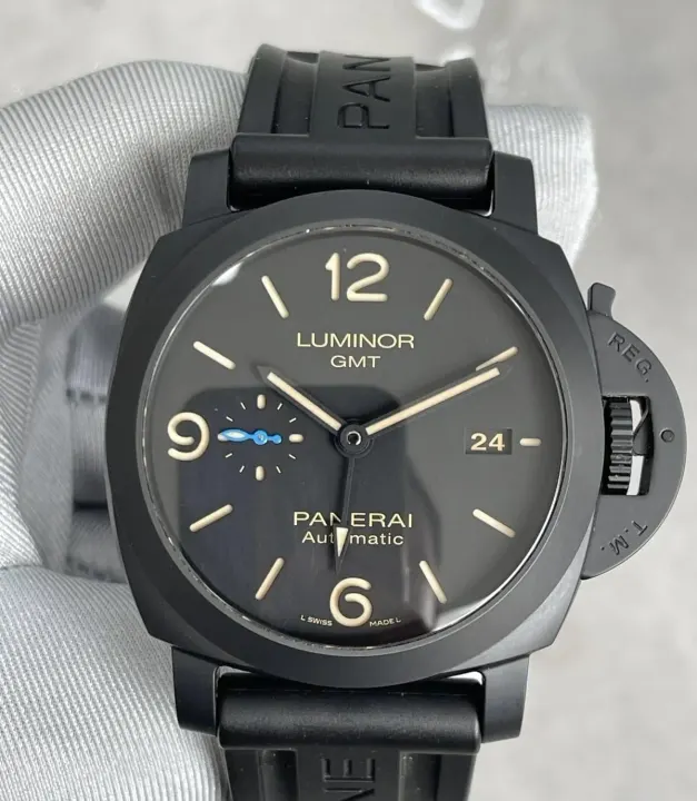 Panerai Luminor GMT Black Matte Watch with Rubber Strap