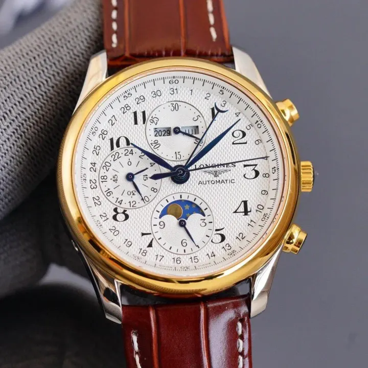 Longines Automatic Moonphase Watch with Brown Leather Strap