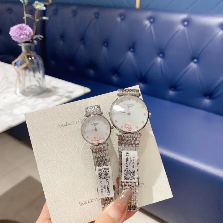 Longines Silver Watch with White Dial and Crystal Markers