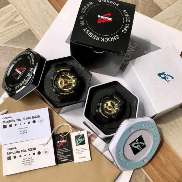 Casio Black and Gold G-Shock and Baby-G Watch Set
