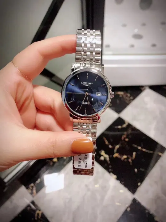 Longines Blue Dial Quartz Watch with Silver Metal Bracelet