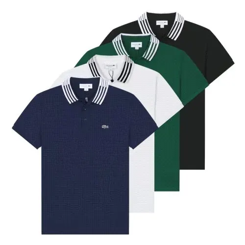 Lacoste Striped Collar Polo Shirt in Navy