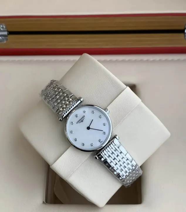 Longines Watch with White Dial and Silver Bracelet