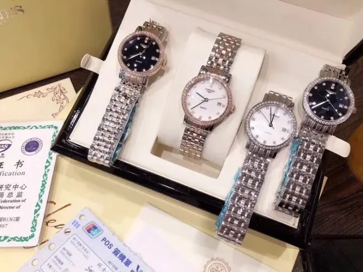 Longines Quartz Watch with Stone-Set Bezel and Metal Bracelet