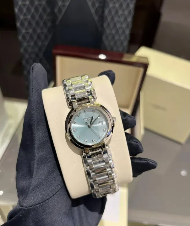 Longines Silver Watch with Light Blue Dial and Metal Bracelet