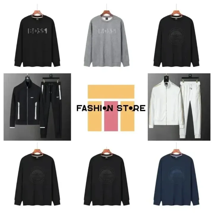 Hugo Boss Logo Tracksuit Set in Black, White & Navy