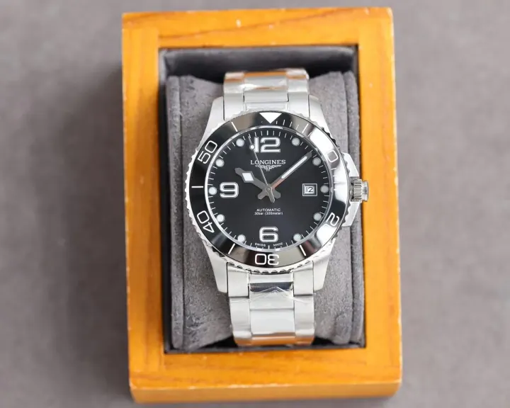 Longines Automatic Watch with Black Dial and Steel Bracelet