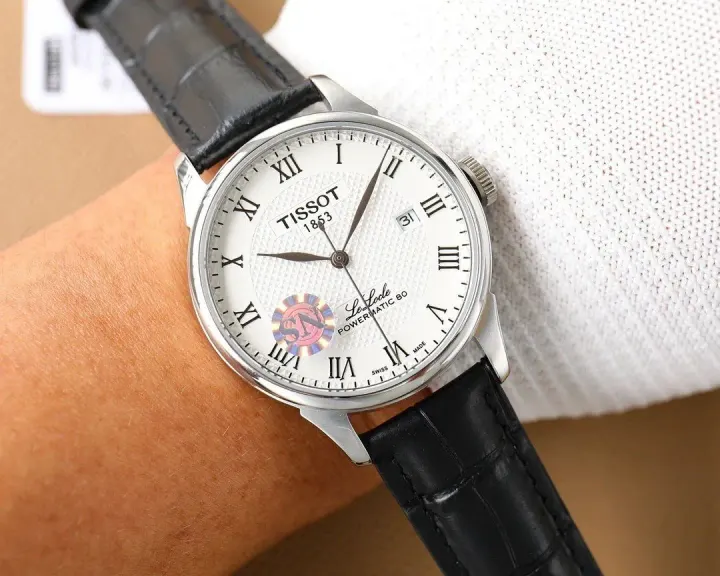 Tissot Le Locle Watch with White Dial and Black Leather Strap