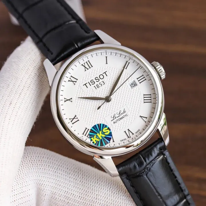 Tissot Automatic Watch with White Dial and Black Leather Strap