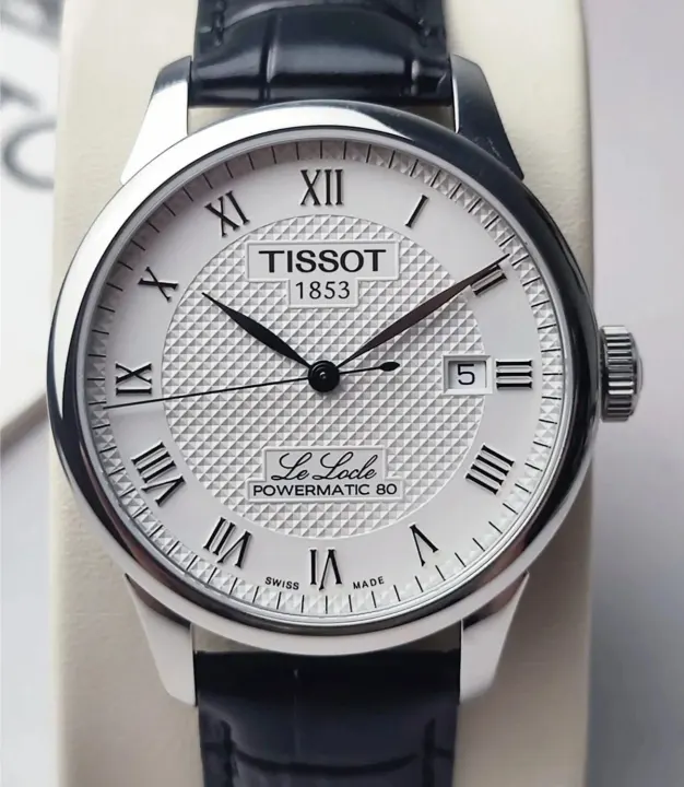 Tissot White Roman Dial Watch with Black Leather Strap