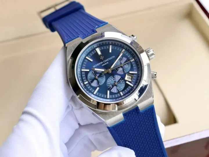 Vacheron Constantin Blue Dial Chronograph Watch with Rubber Strap