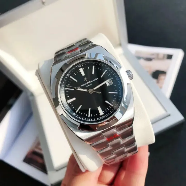 Vacheron Constantin Edelstahl-Uhr mit schwarzem Zifferblatt