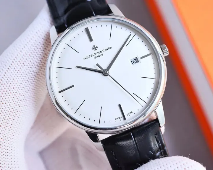 Vacheron Constantin White Dial Watch with Black Leather Strap