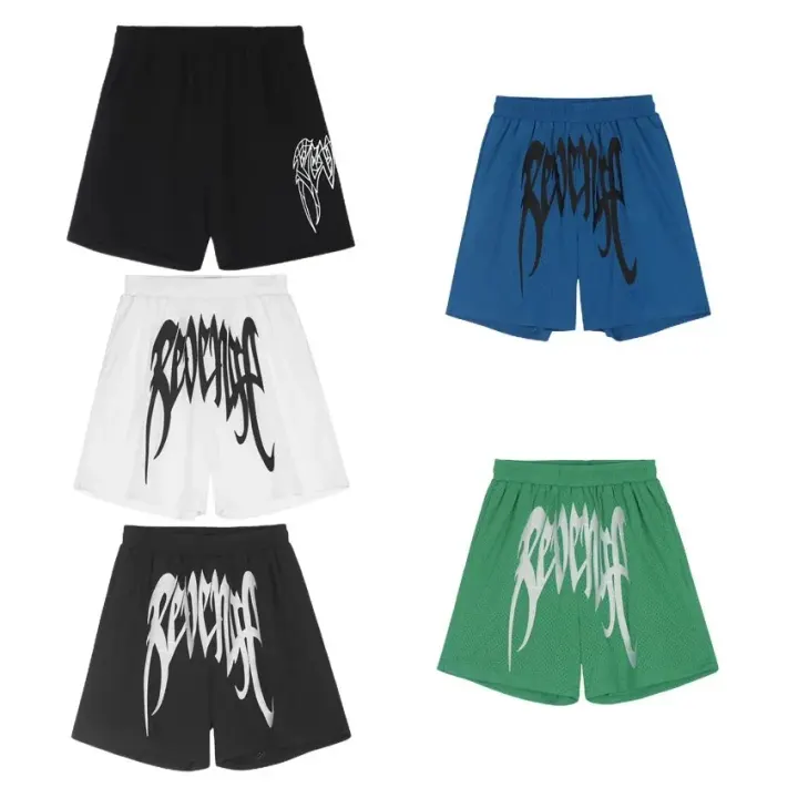 Represent Graphic Mesh Shorts in Black, Blue, White, and Green