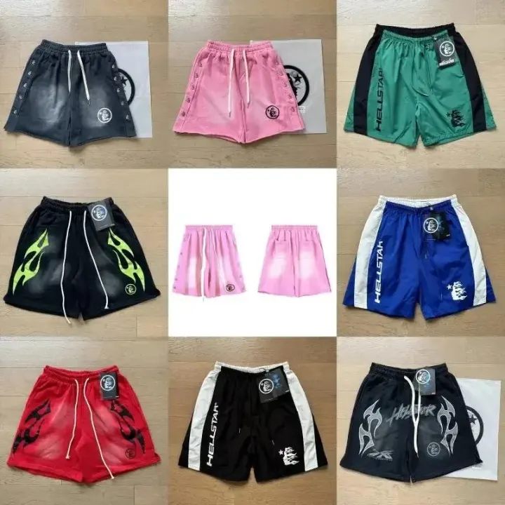 Hellstar Graphic Casual Shorts in Black, Pink, Blue