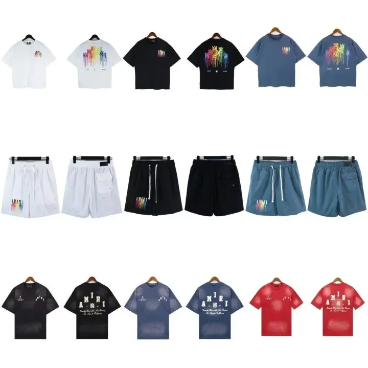 AMIRI Rainbow Graphic Short Sleeve Tee and Shorts Set