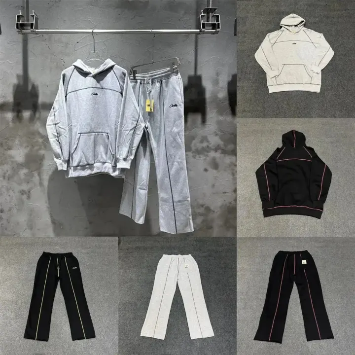 Corteiz Grey Contrast-Trim Hoodie and Sweatpants Set