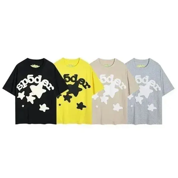 Sp5der Graphic T-Shirt with Oversized Web and Star Prints