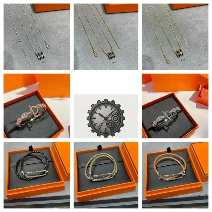 Hermes Jewelry Necklace and Braided Bracelet Set in Gold and Silver