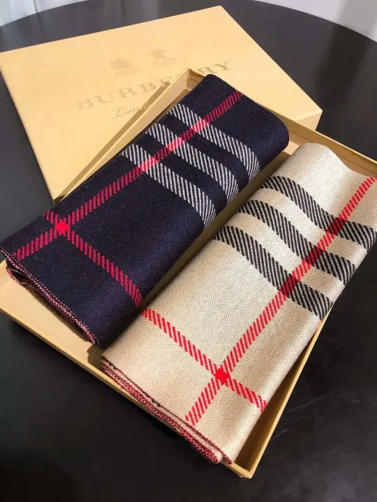 Burberry Double-Sided Check Scarf in Beige and Navy
