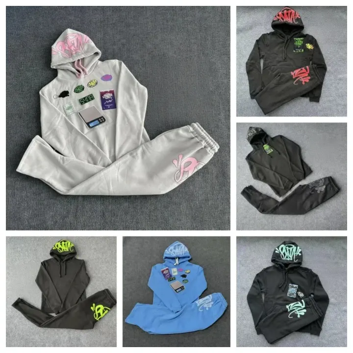 Trapstar Bluza z kapturem z logo graffiti, czarna i niebieska