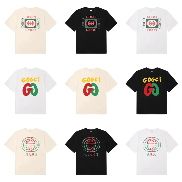 Gucci Graphic Print T-Shirt in Beige, Black and White