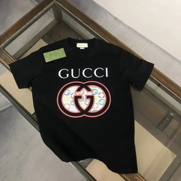 Gucci Black Graphic Tee with Interlocking G Logo
